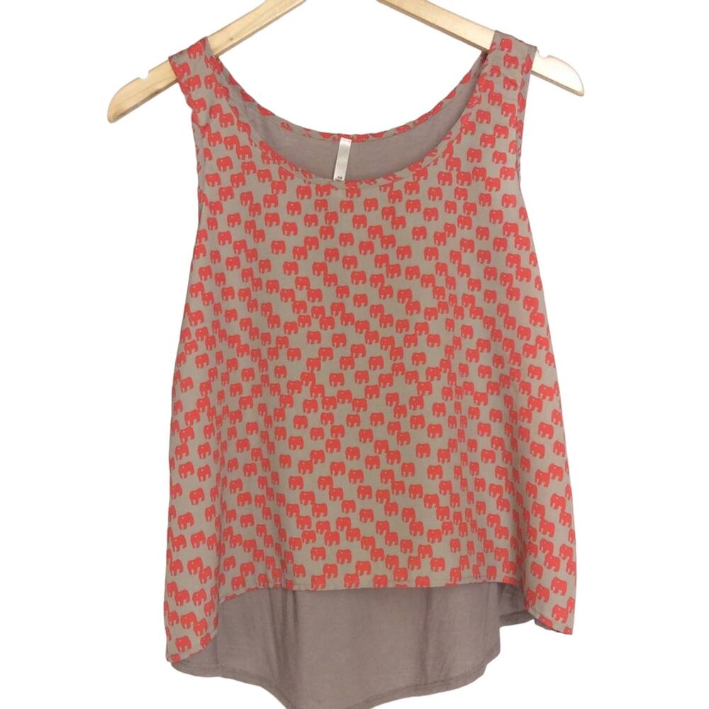BJewel Elephant Print Sleeveless Top Orange Tan